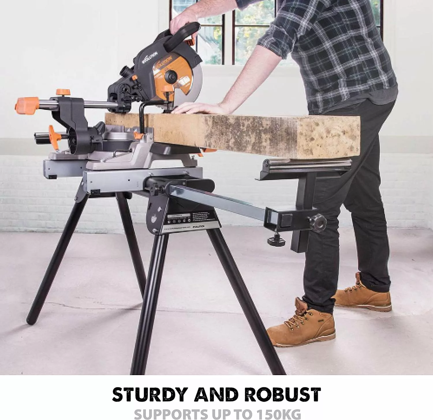 Man using the Evolution Mitre Saw Stand