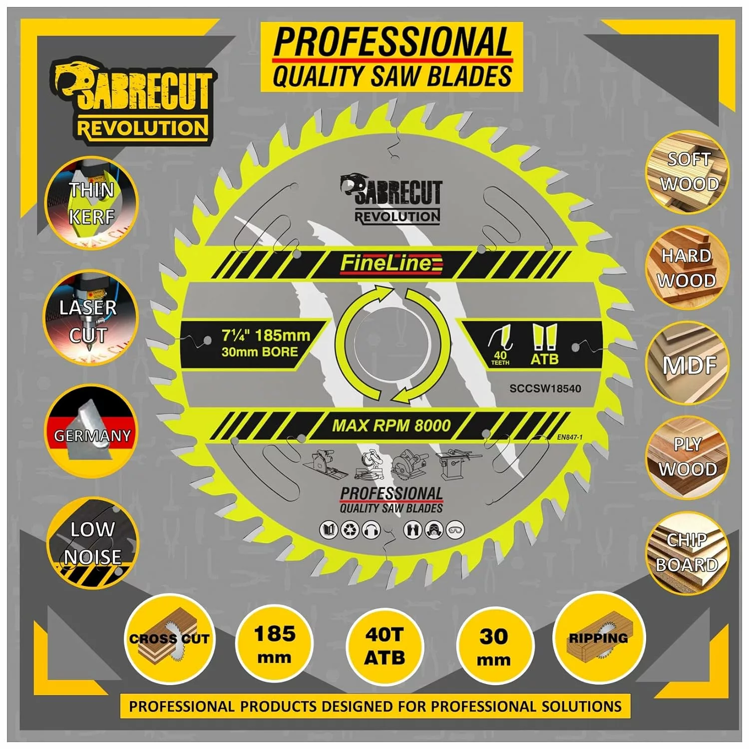 Sabrecut FineLine Thin Blade Best 185mm (7.25") blade for MDF Cutting