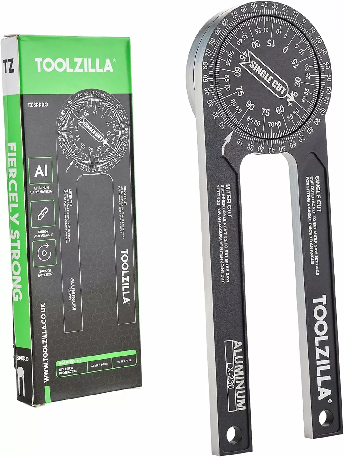 Toolzilla 7-Inch Aluminum Mitre Saw Angle Finder 360 Protractor