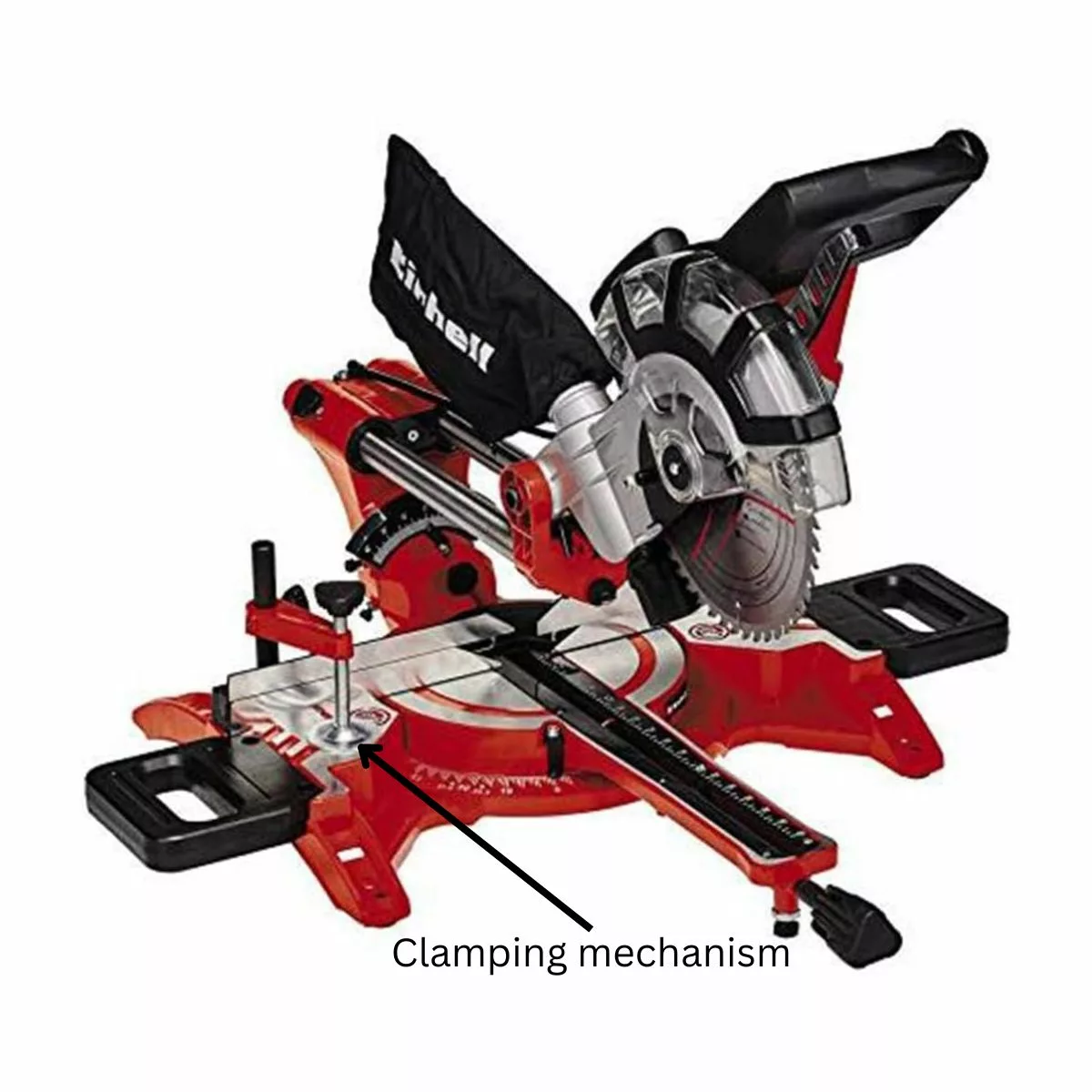einhell mitre saw showing clamp poistion