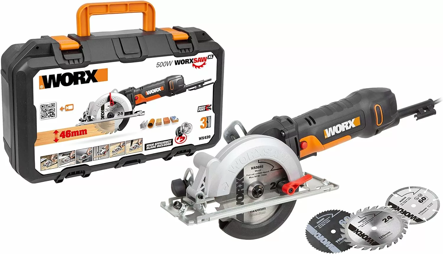 WORX WX439 500W 120mm Black and Orange Worxsaw Compact Circular Saw