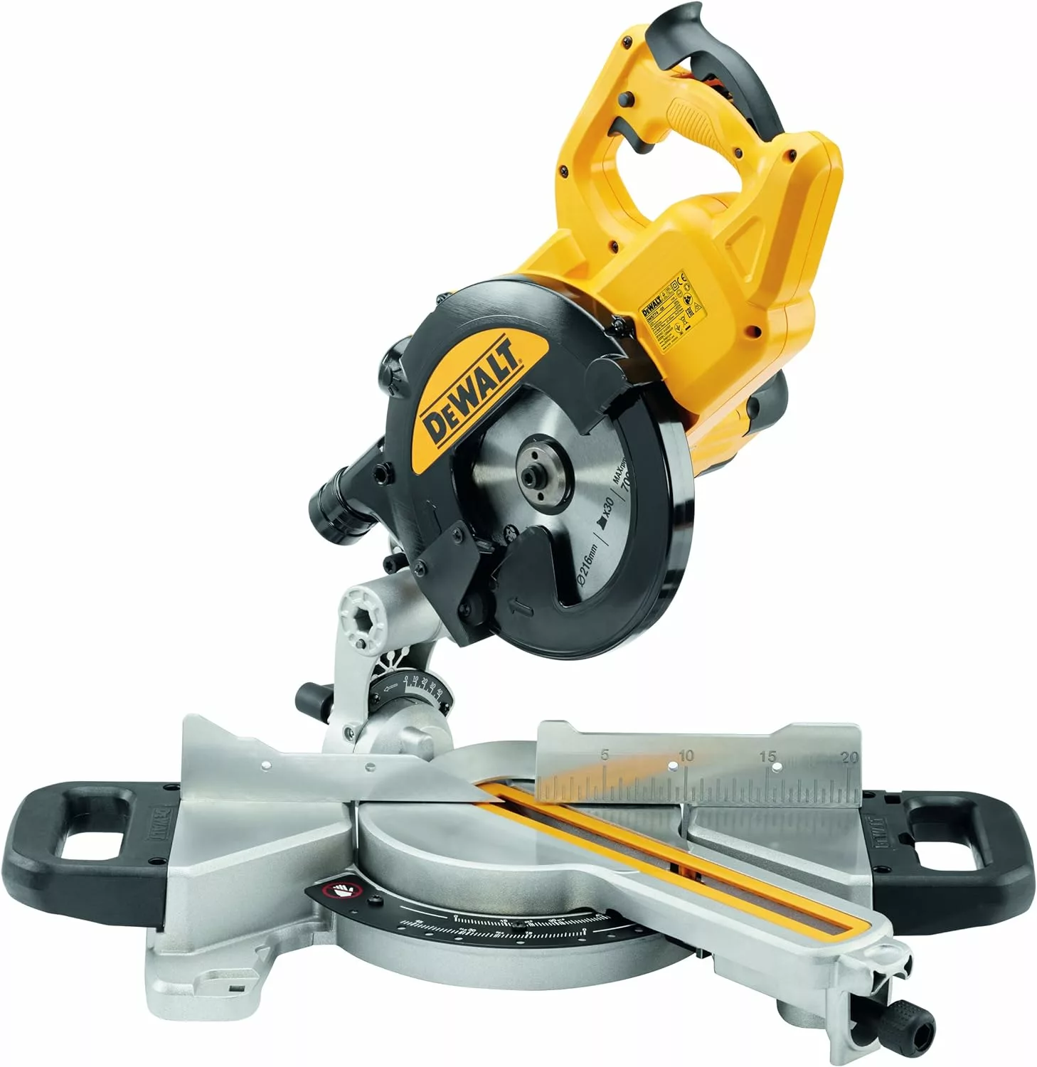 DEWALT DWS774-GB 216-mm 230V Slide Mitre Saw with XPS - Yellow/Black