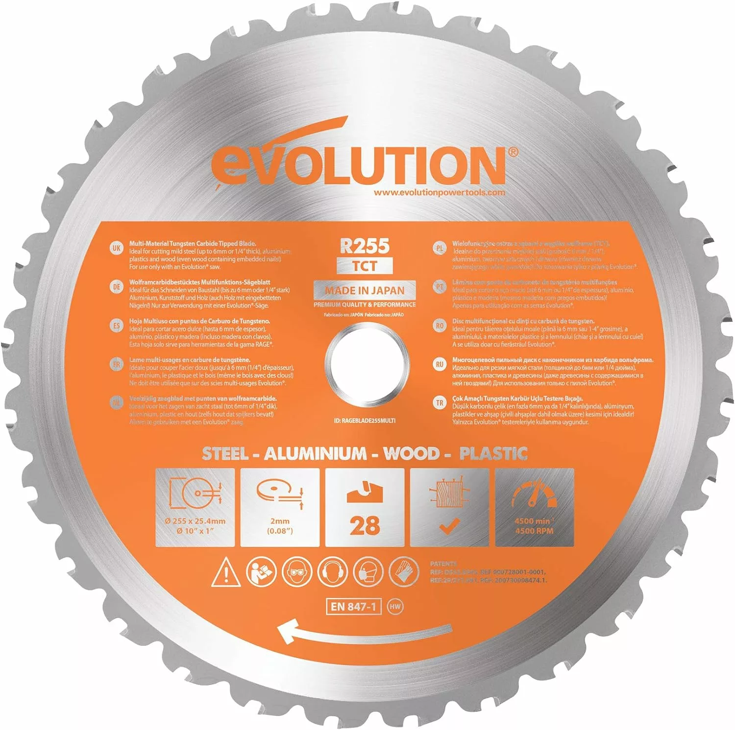 Evolution Power Tools R255TCT-28T - 255 mm Multi Material Mitre Saw Blade