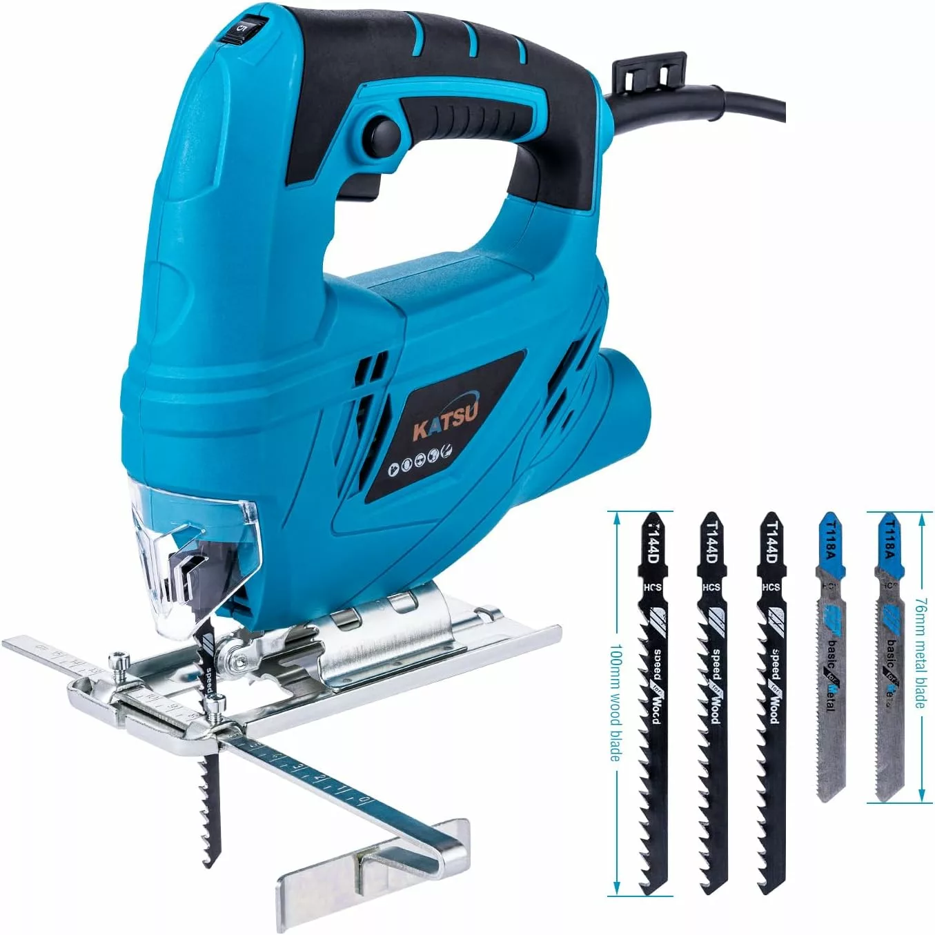 Jigsaw, KATSU Electric Jigsaw Tool 400W with 5 Blades, Variable Speed, for Plastic Wood Steel Cutting (Budget Range) 101624