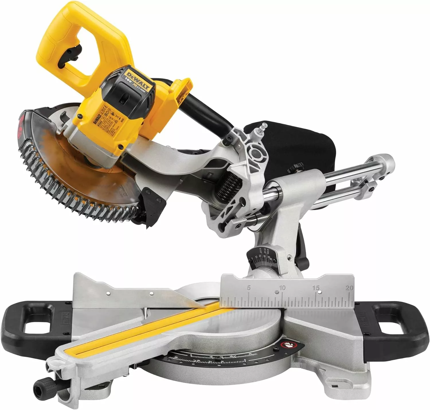 DEWALT DCS365M2 Mitre Saw 18V Cordless 184mm (2 x 4Ah Batteries), 18 V, Yellow