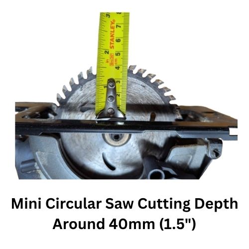 Tape measure to show blade depth of a mini circular saw