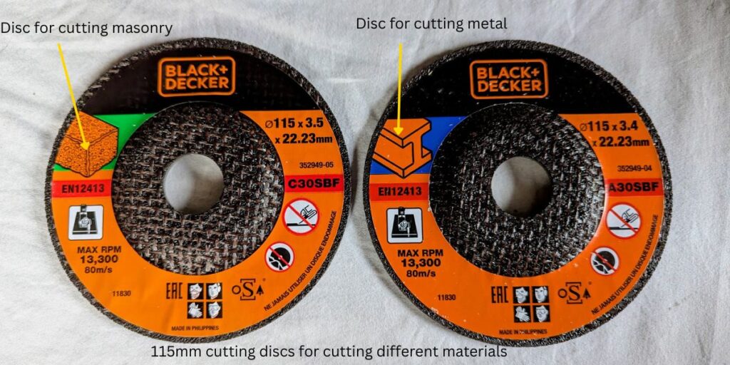 grinding discs side by side, one for metal and one for masonry