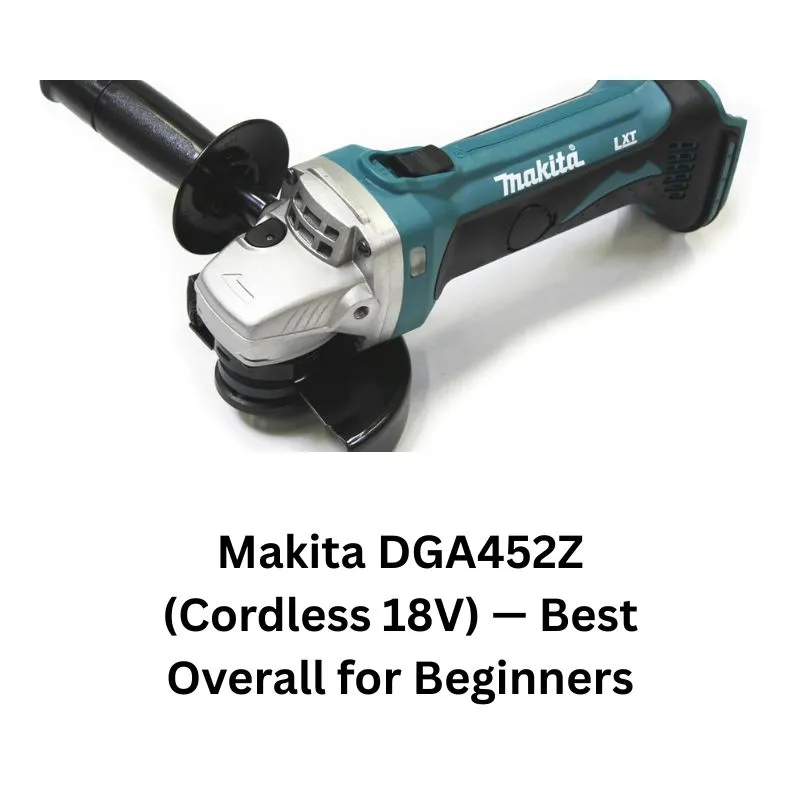 Makita DGA452Z top view and without battery attached