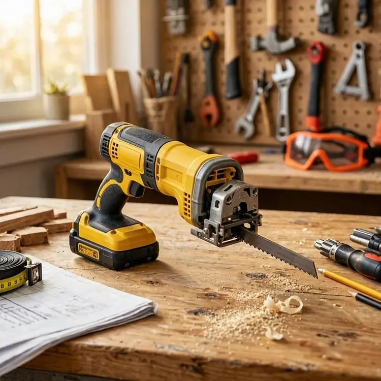 a reciprocating saw in a workshop ready for DIY