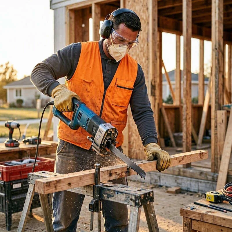 man using a reciprocating saw and showing how to use safely