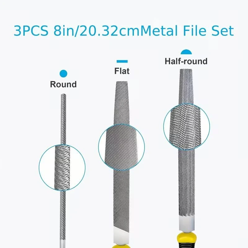 3 hand files, including flat, half round and round options