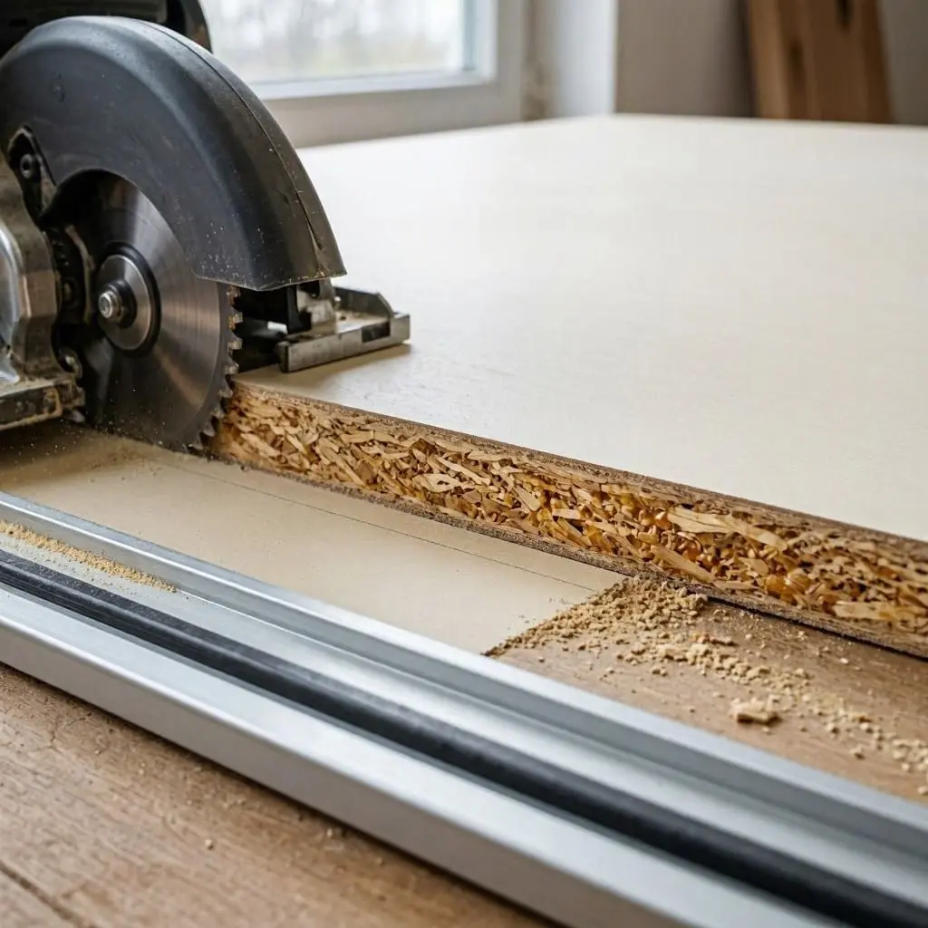 Clean chipboard cut with a circular saw