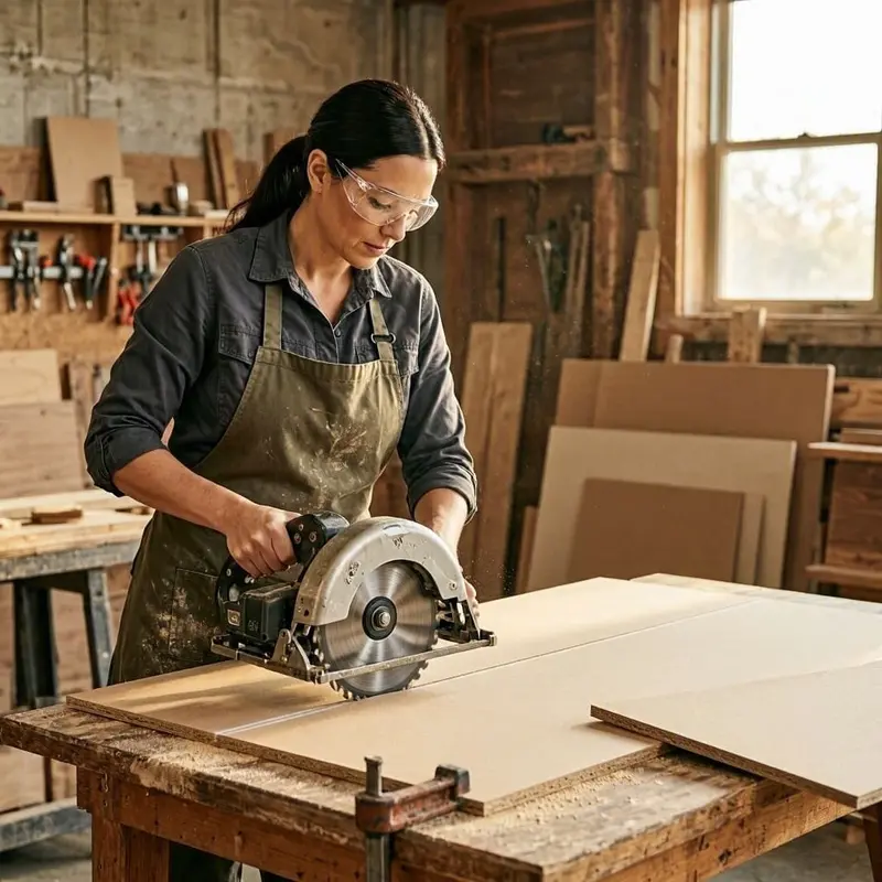 Circular saw making a straight cut in MDF