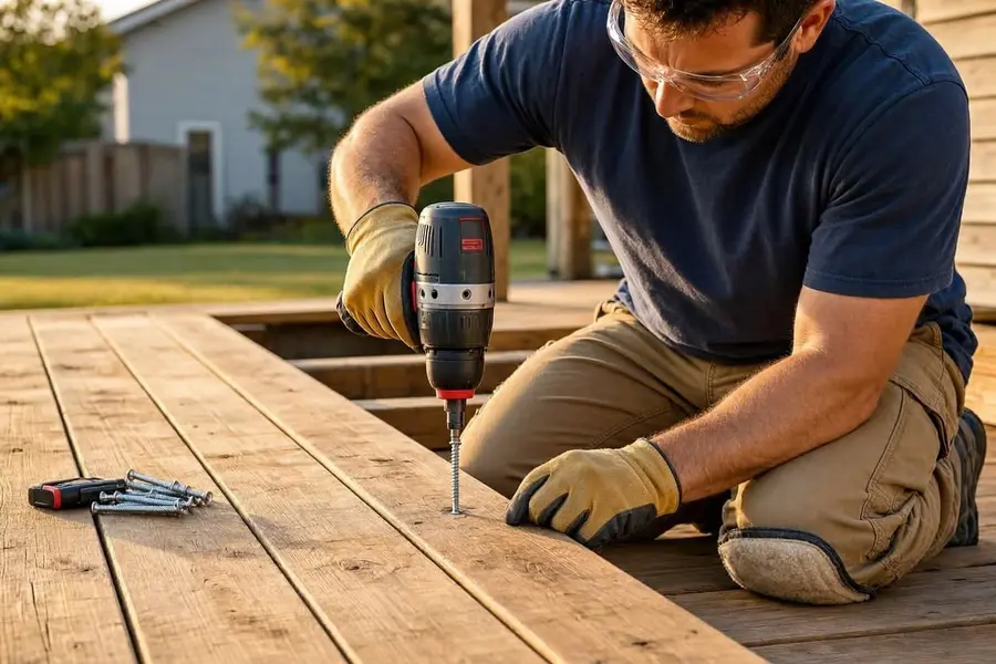 using an impact driver to drive long screws_into a deck