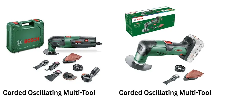 a corded oscillating multi-tool beside a cordless oscillating multi-tool