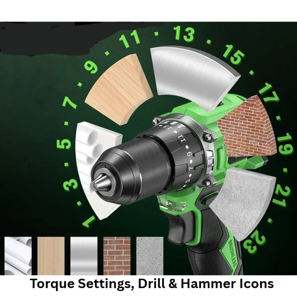 a drill showing mode settings, torque collar numbers and materials