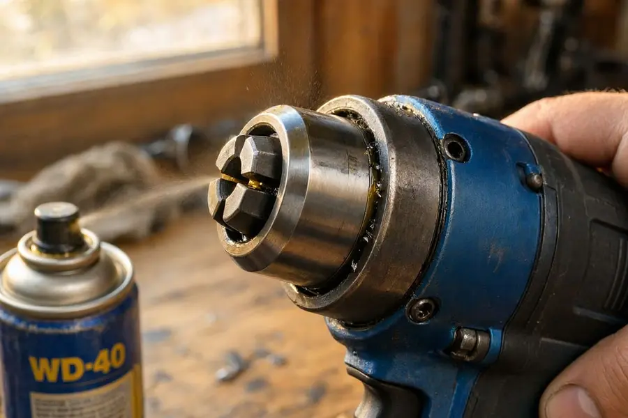 WD-40 Specialist Penetrant or 3-IN-ONE Oil) directly into the top cavity of the chuck and around the edges of the sliding sleeve.
