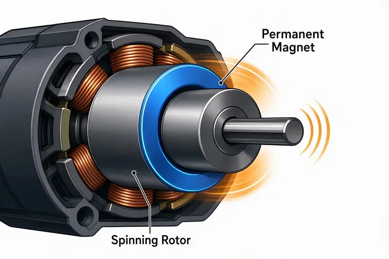 Diagram showing the electronic control and magnets in a brushless drill motor