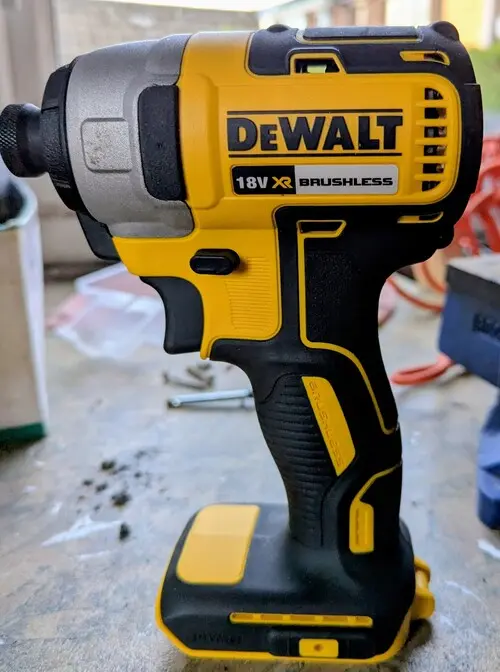my dewalt impact driver sitting on my home workbench