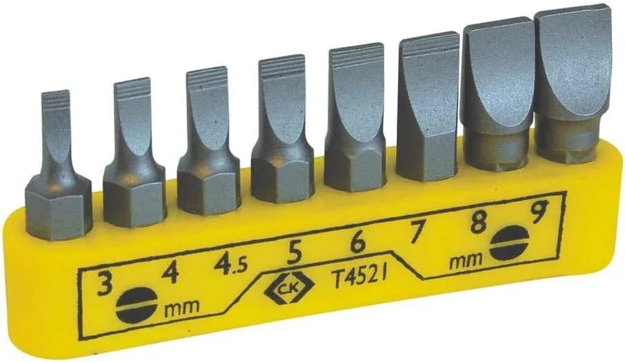 selection of slotted flat straight screwdriver bits